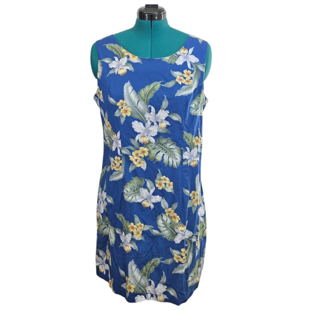 Vintage Aloha Republic Hawaiian Dress Women XL Blue‎ Tropical Floral Shift